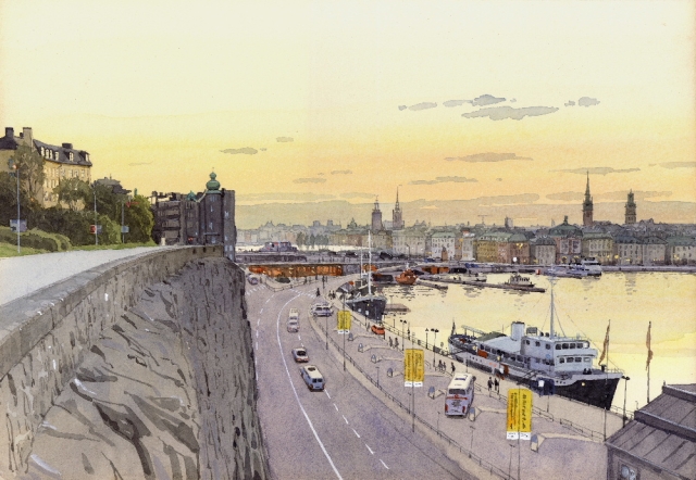 Reproducerad akvarell/giclée - Utsikt från Katarinavägen